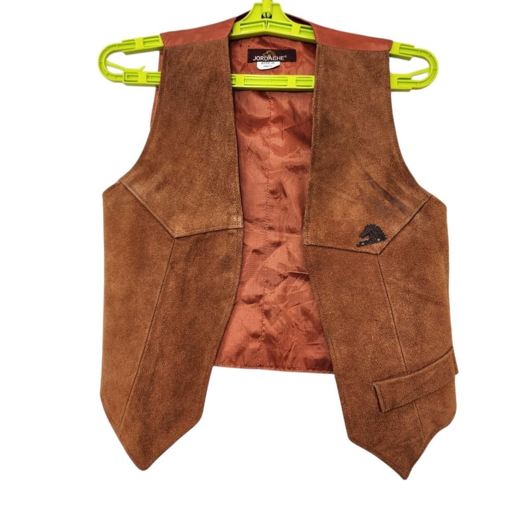 Vintage Size XS 70's Jordache Leather Suede Vest Tan Coastal Cowgirl Western ***